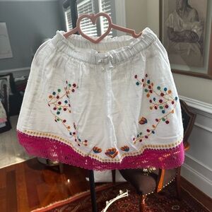 Du Pareil au Même White Embroidered Skirt with Pink Hem for Girls - Size:6 years